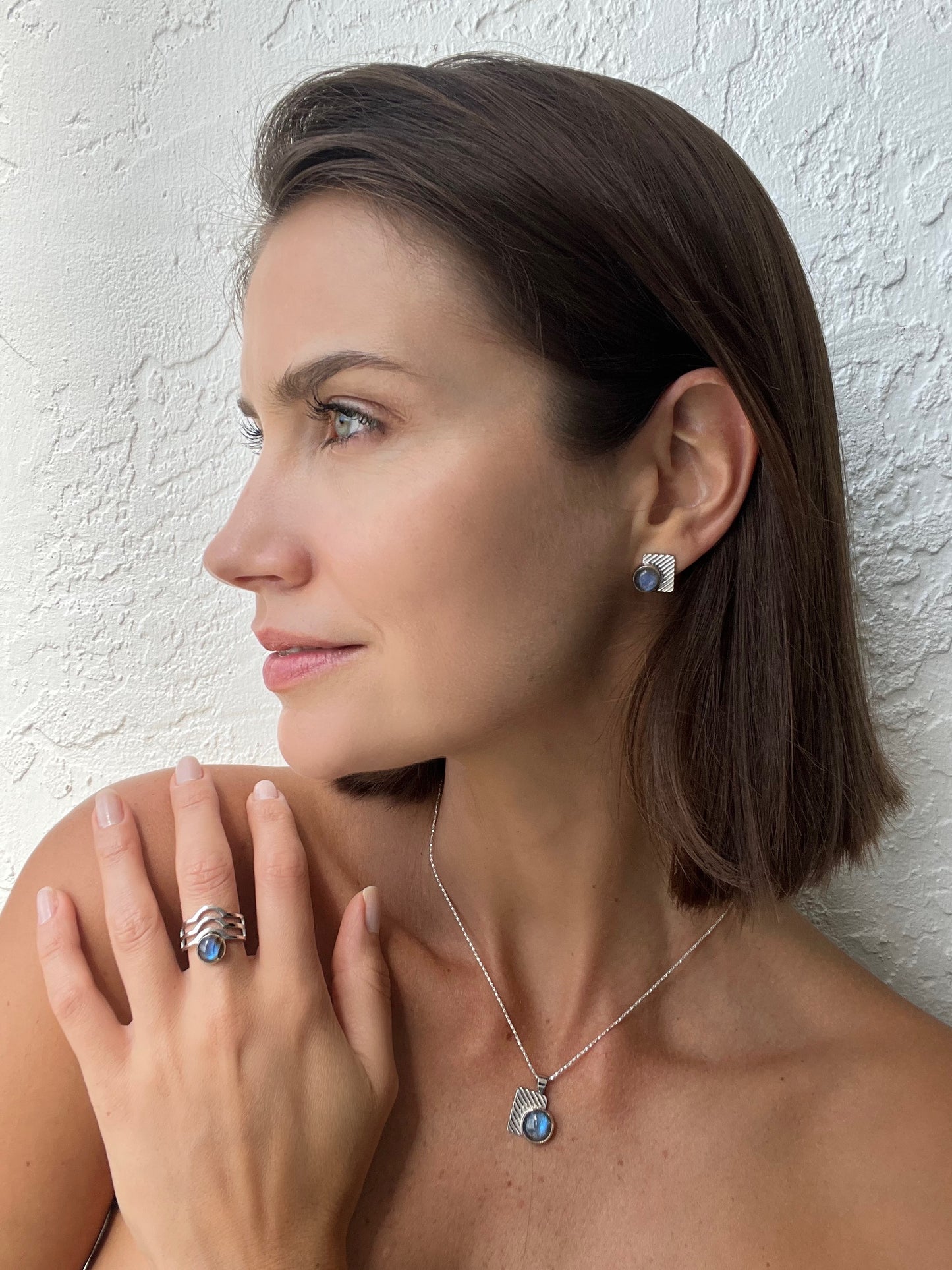 Deco earring, Labradorite, Sterling Silver