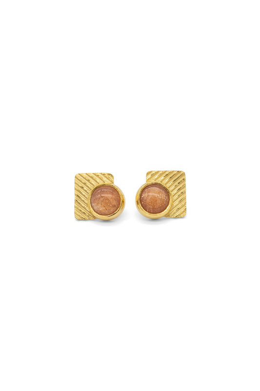 Deco earring, Sunstone, Gold Vermeil