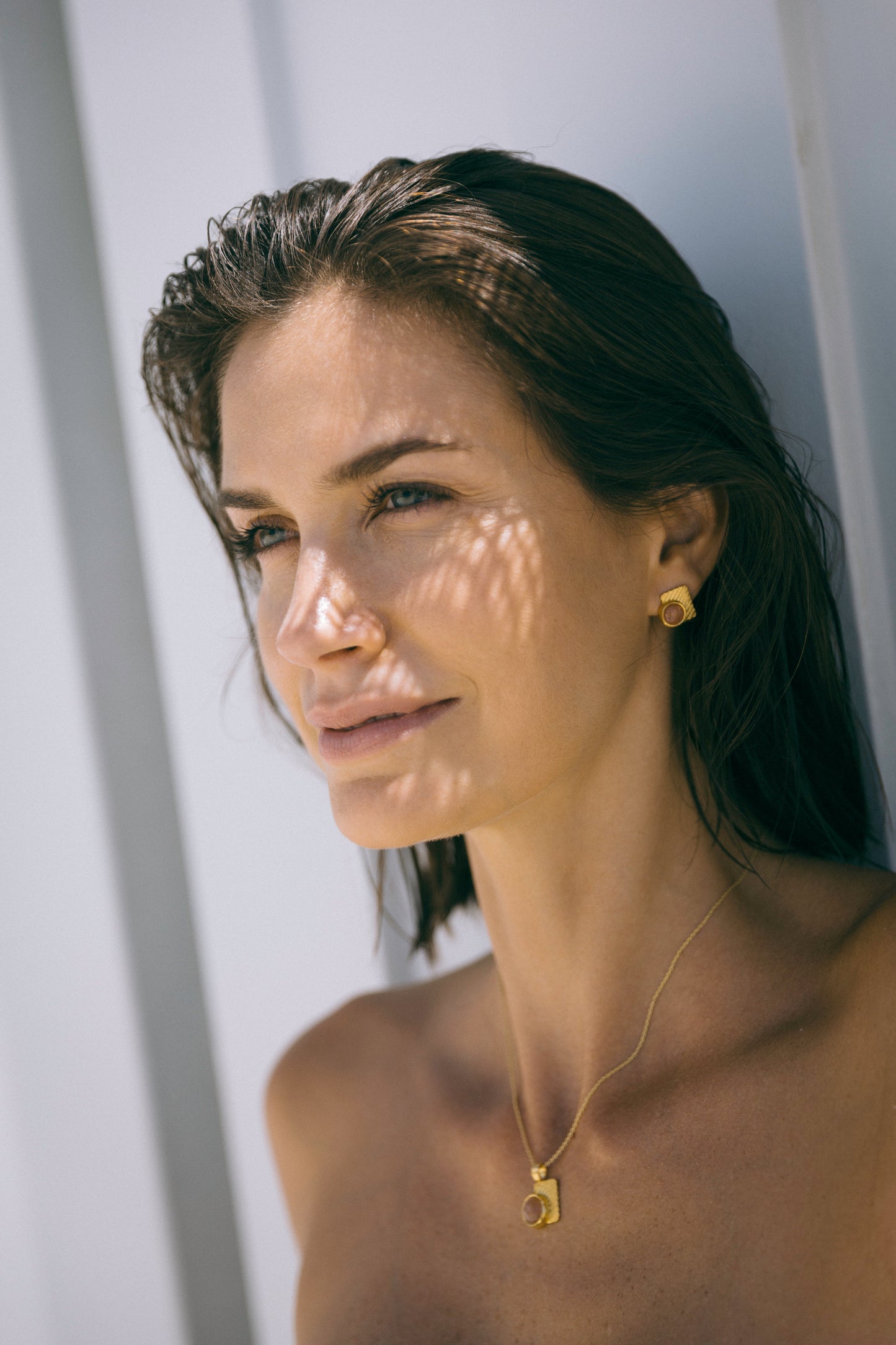 Deco earring, Sunstone, Gold Vermeil