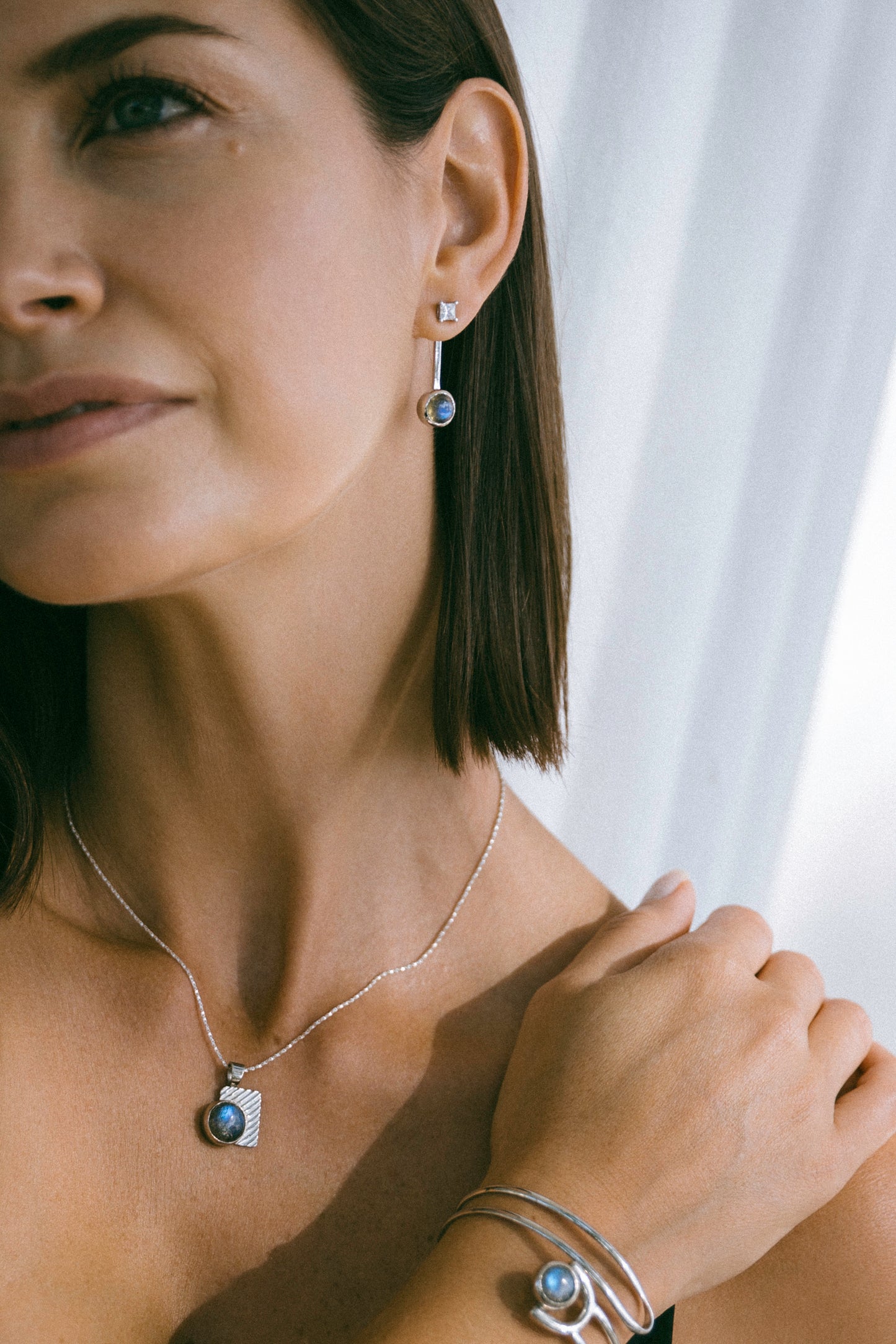 Ella earring, Aquamarine, Sterling Silver