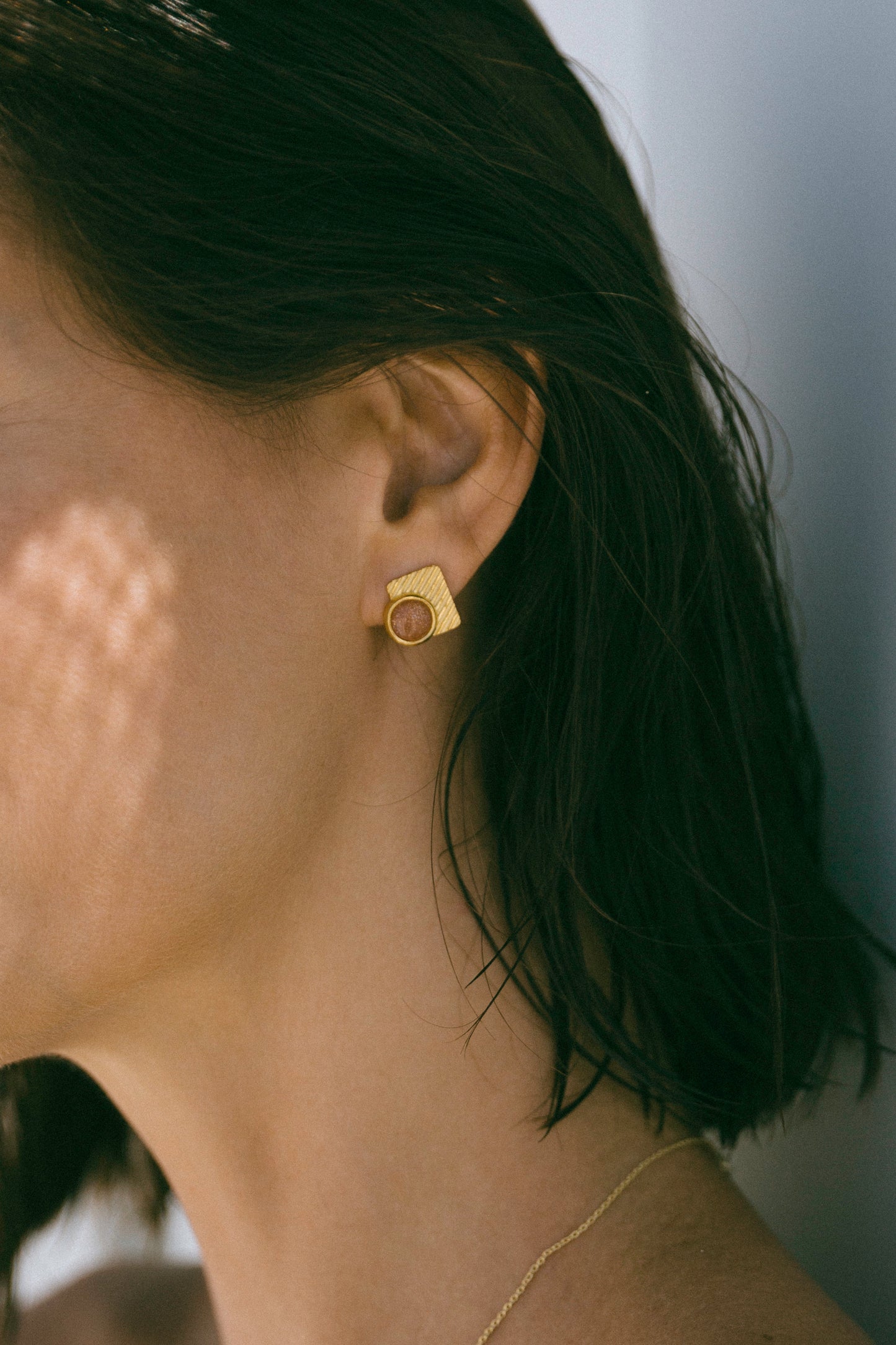 Deco earring, Sunstone, Gold Vermeil