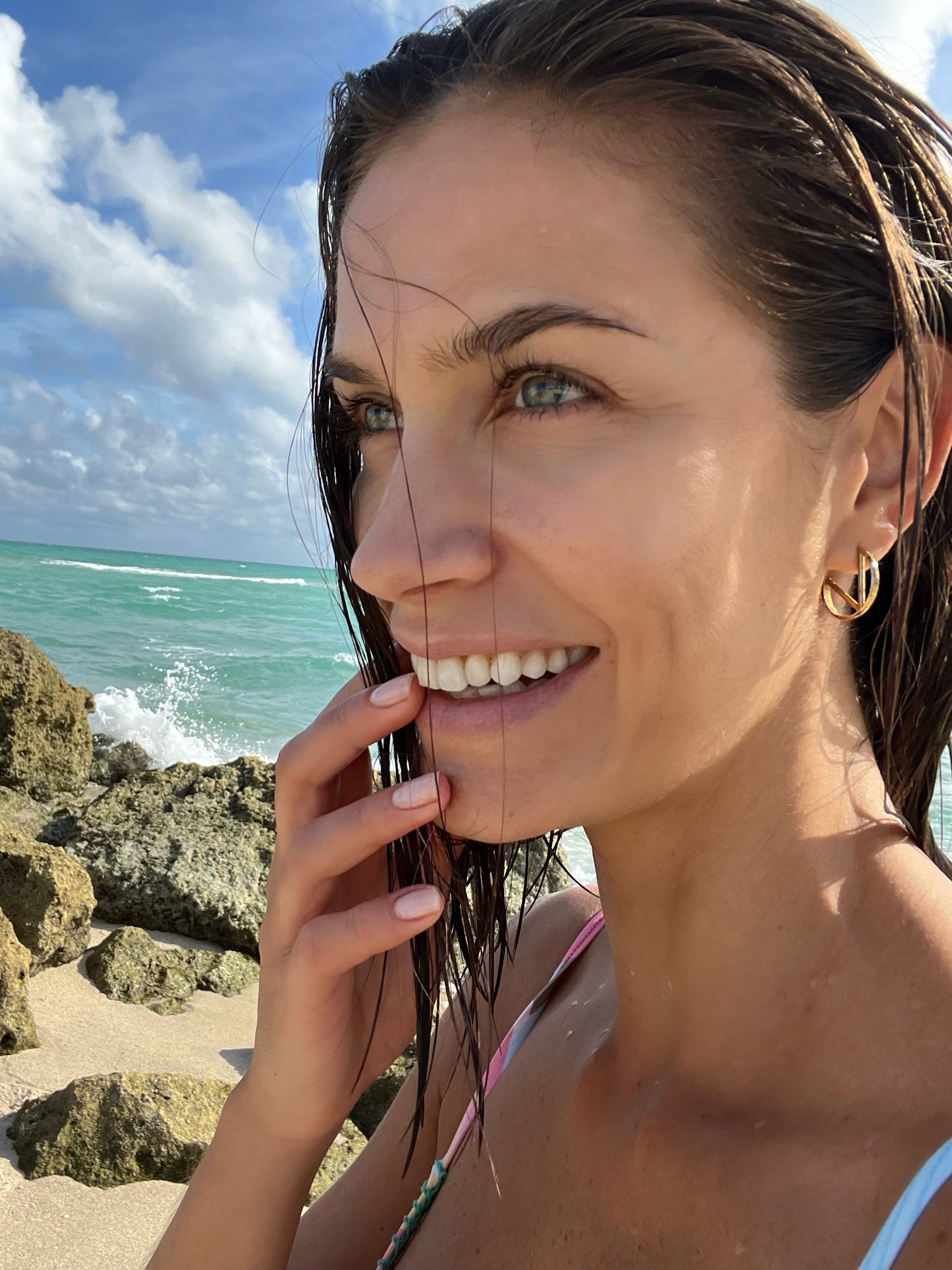 "DecoMoon" hoop, Sterling Silver