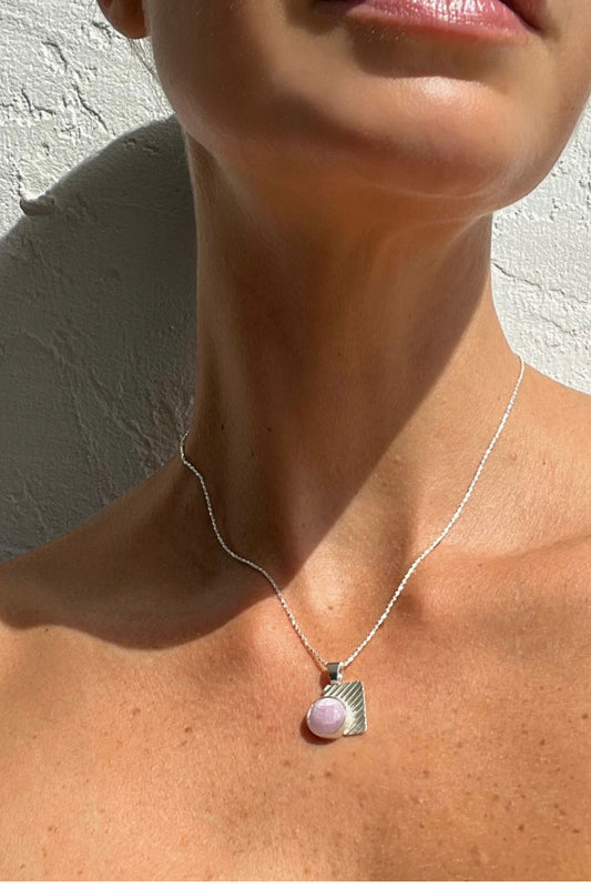 Deco pendant, Kunzite, Sterling Silver