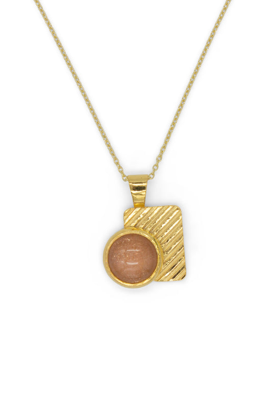 Deco pendant, Sunstone,  Gold Vermeil