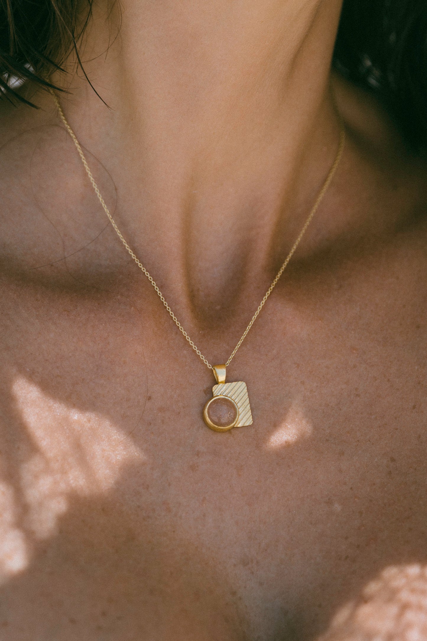 Deco pendant, Sunstone,  Gold Vermeil